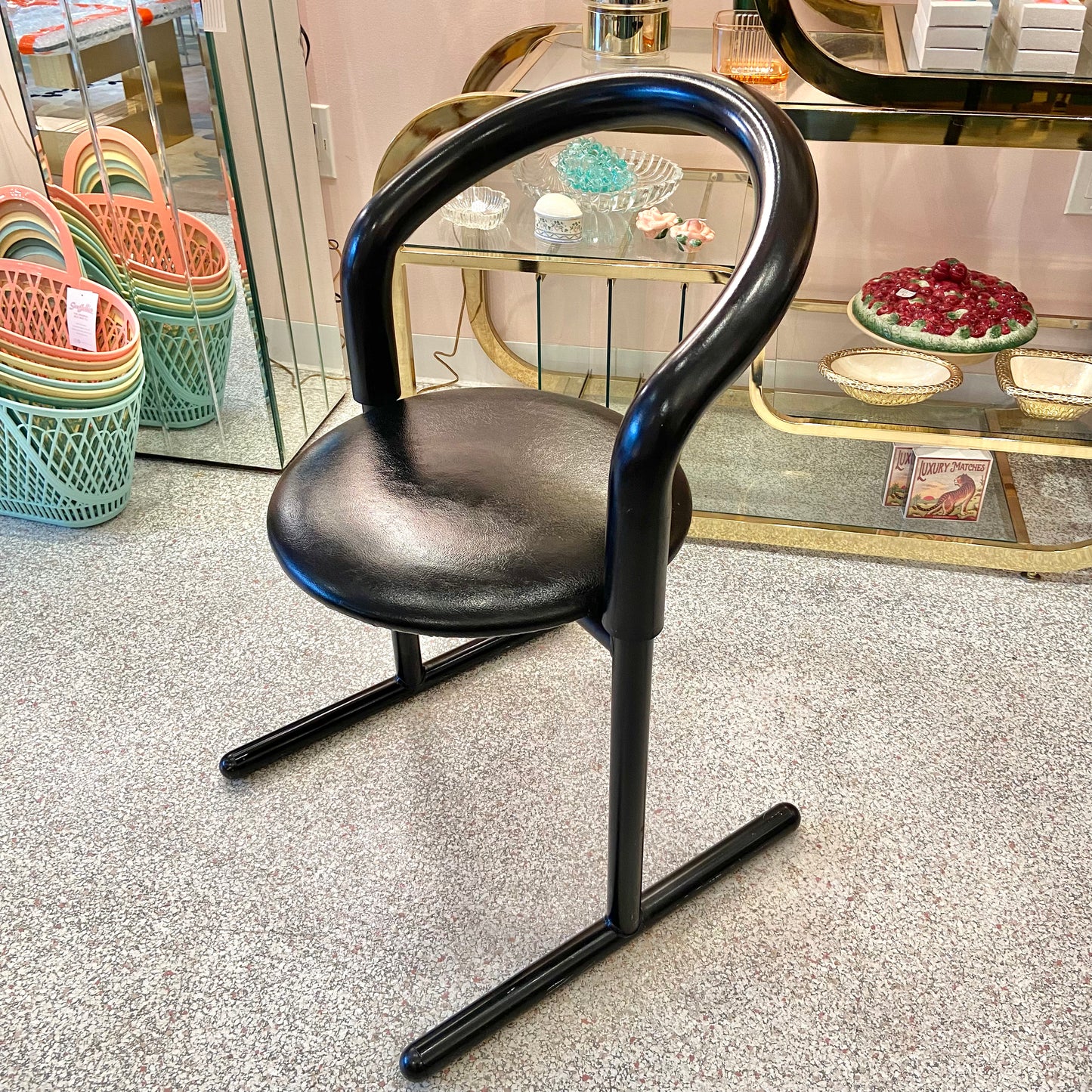 Vintage Black Postmodern Tubular Chair by Amisco