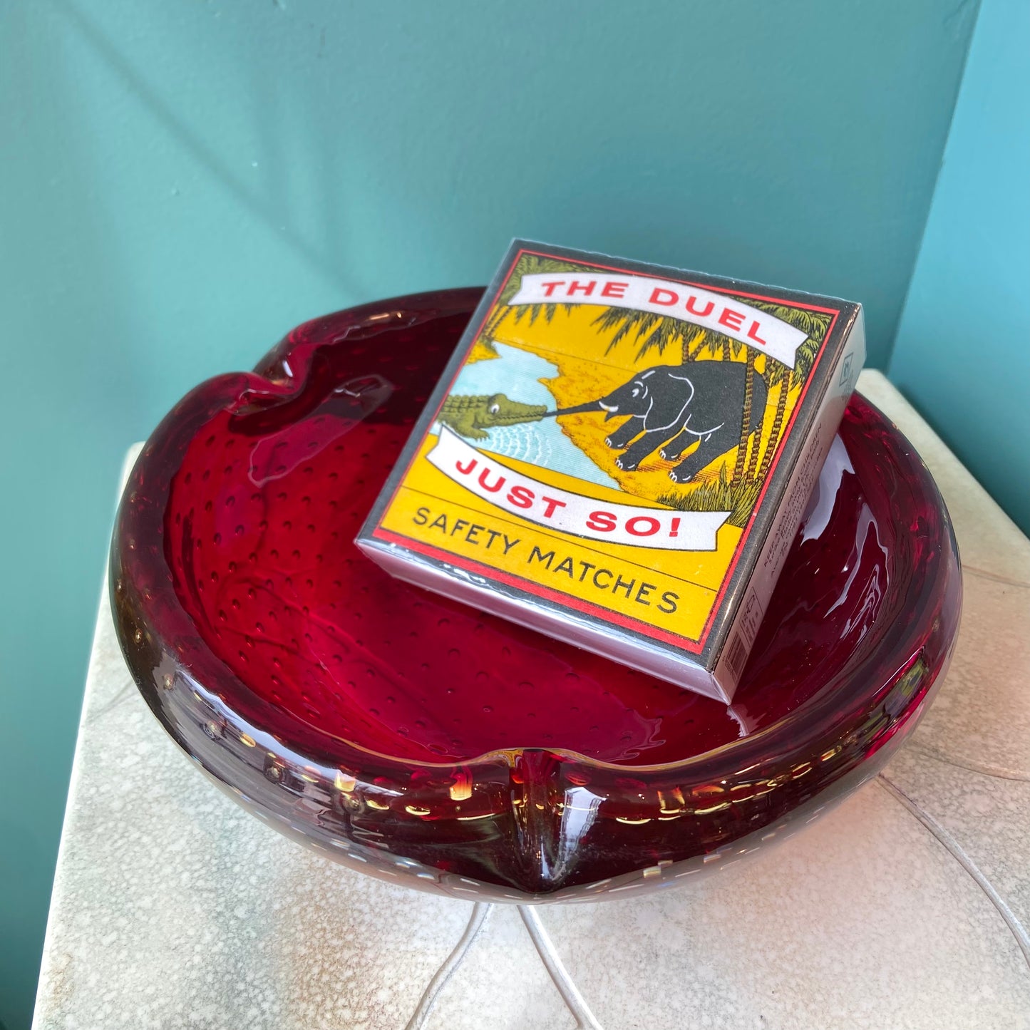 Large Vintage Garnet Bullicante Glass Ashtray
