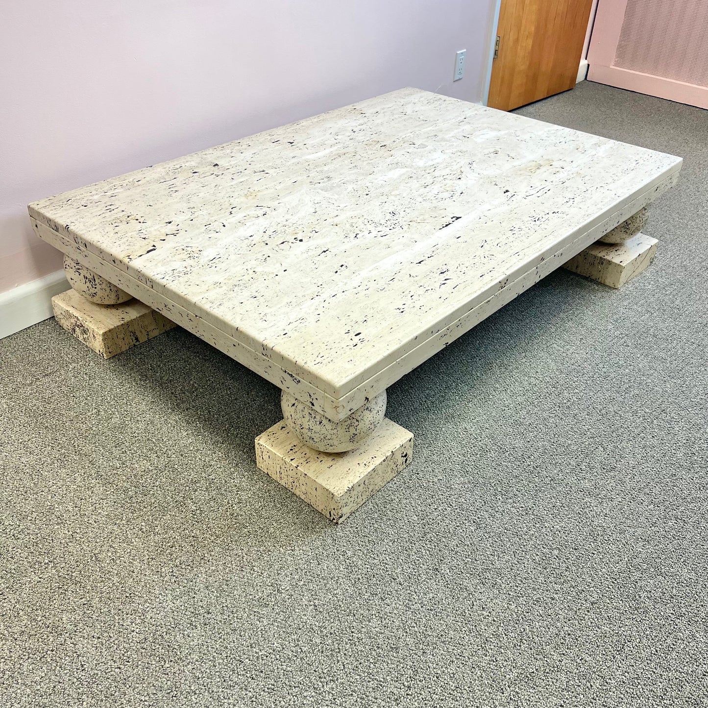 Vintage Travertine Ball Footed Coffee Table