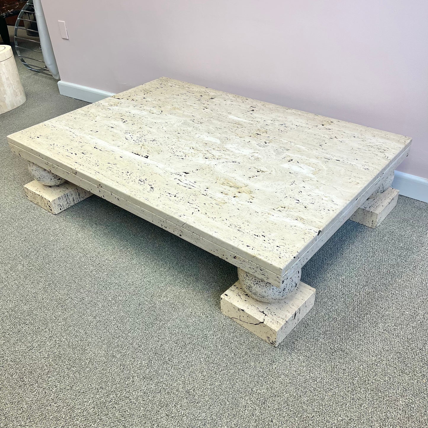 Vintage Travertine Ball Footed Coffee Table