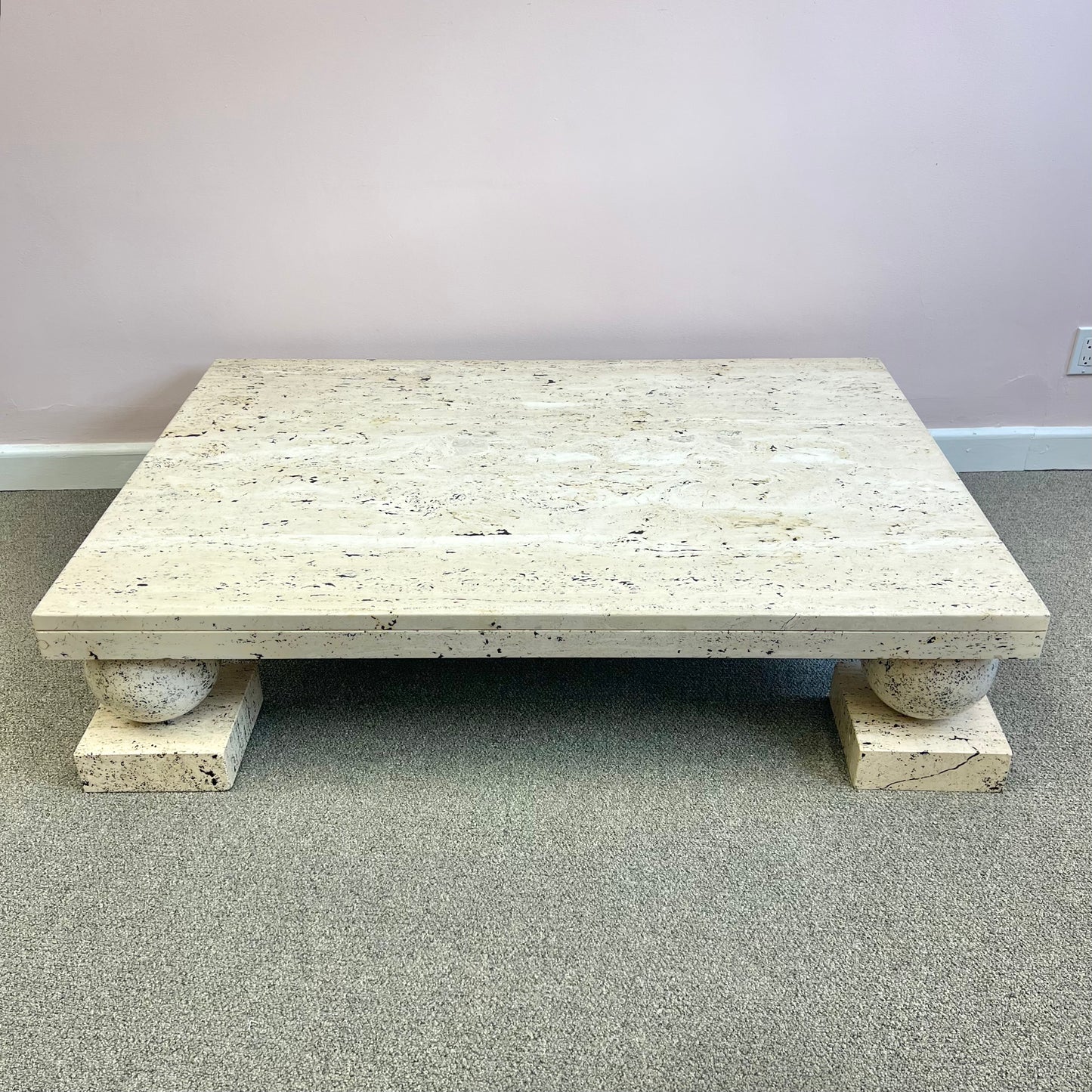 Vintage Travertine Ball Footed Coffee Table