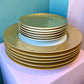 Vintage Fitz and Floyd Carre D'Or Gold Checkered Porcelain Dinner and Salad Plates - 12pc