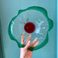 Vintage Green and Crimson Biomorphic Bullicante Glass Dish