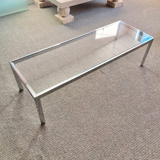 Vintage Rectangular Chrome and Glass Coffee Table