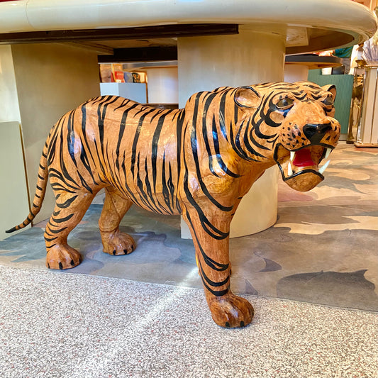 Vintage Leather Tiger Statue.