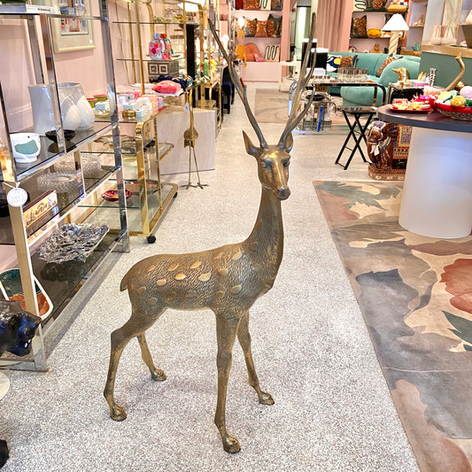 Vintage Extra Large Brass Stag Deer Statue