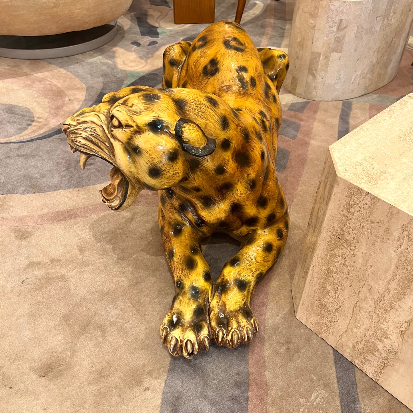 Extra Large Vintage Roaring Leopard Statue