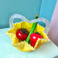 Vintage Yellow Ruffled Art Glass Basket
