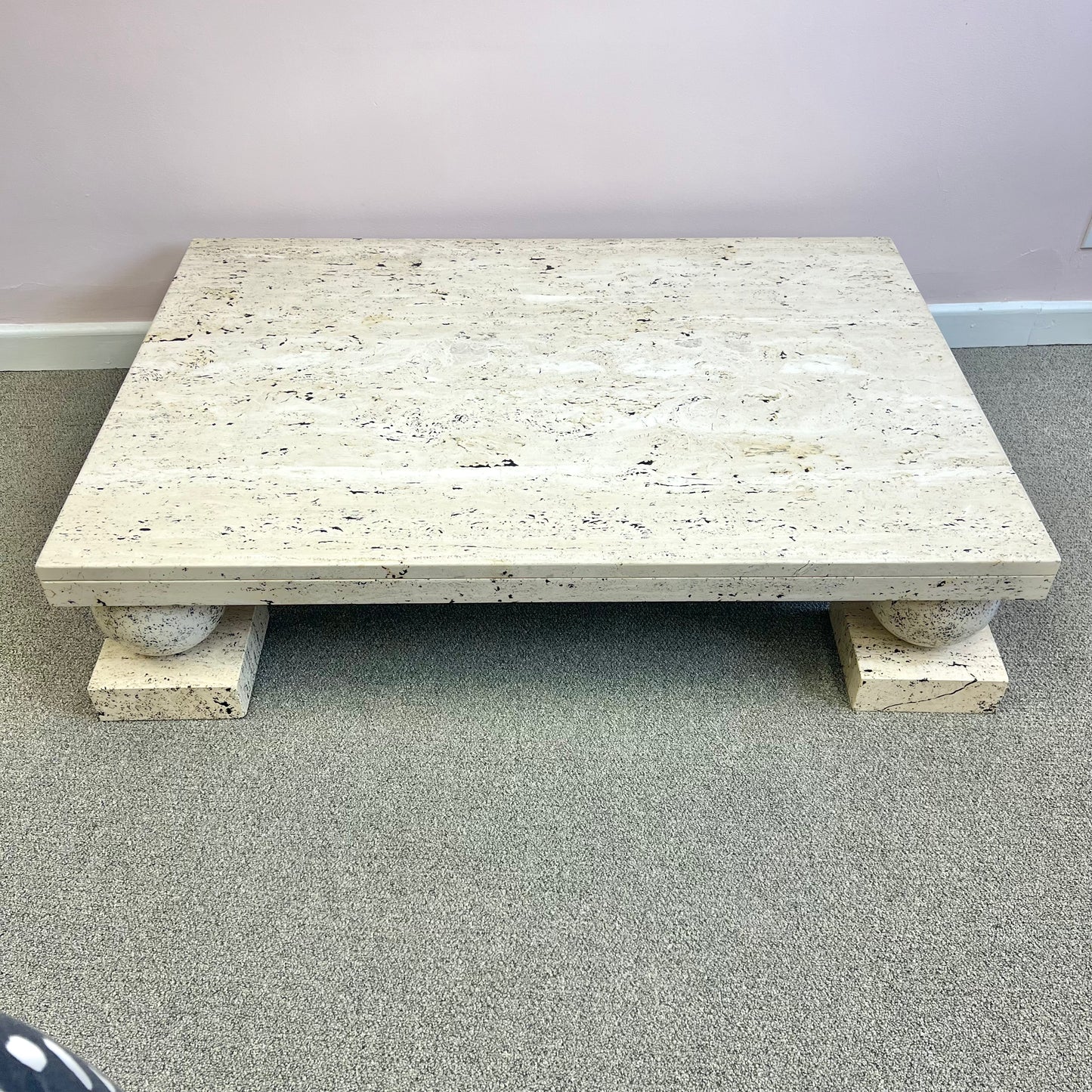 Vintage Travertine Ball Footed Coffee Table