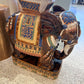Vintage Hand Painted Terracotta Asian Elephant Plant Stand