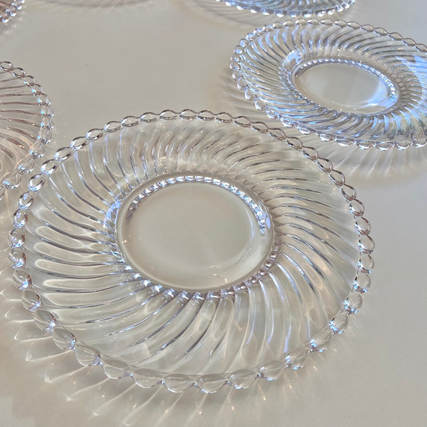 Set of 6 Fostoria Colony Swirl Glass Dinner Plates