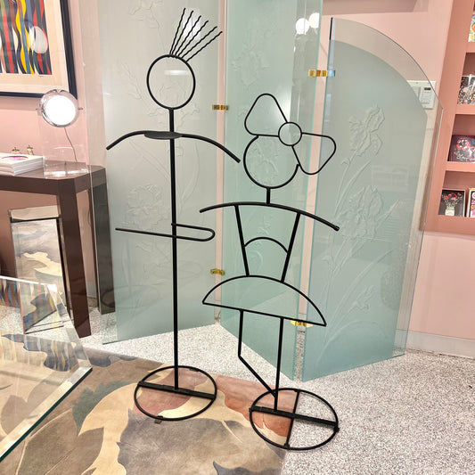 Postmodern Wrought Iron Boy Girl Plant Stand Sculptures