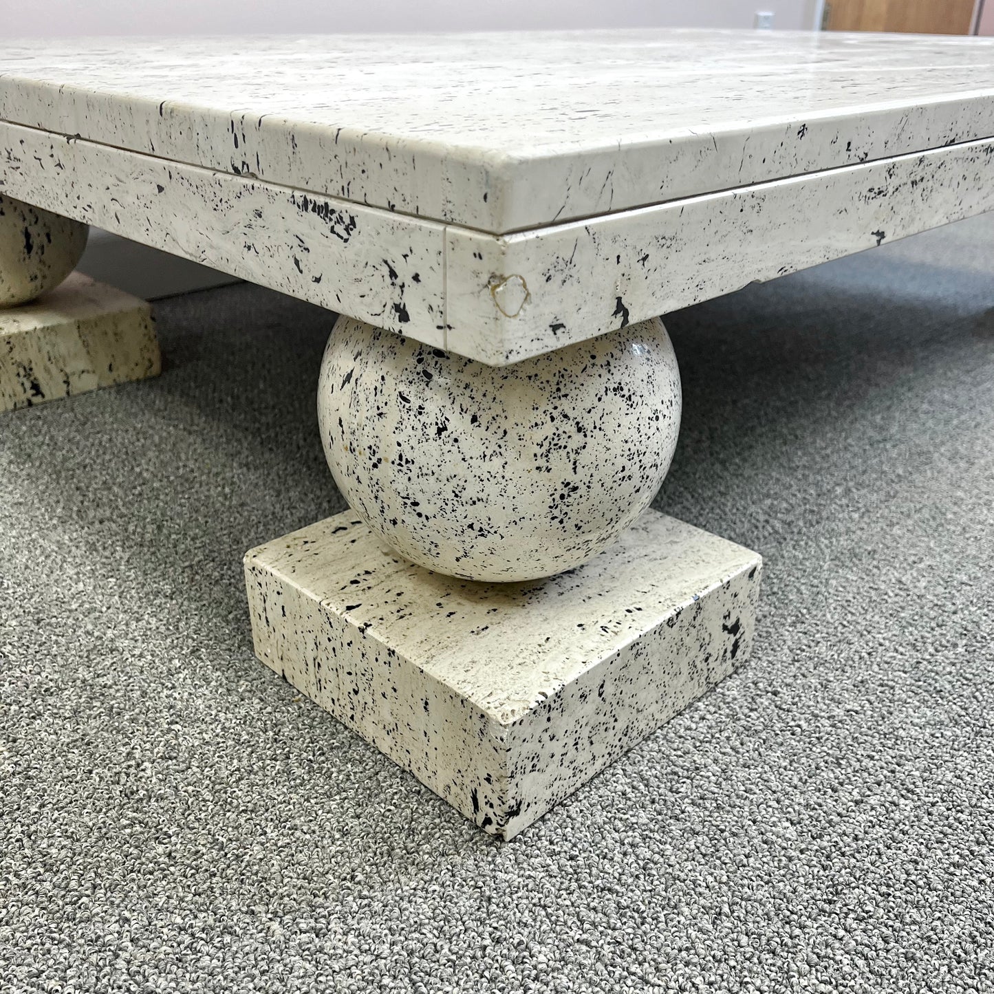 Vintage Travertine Ball Footed Coffee Table