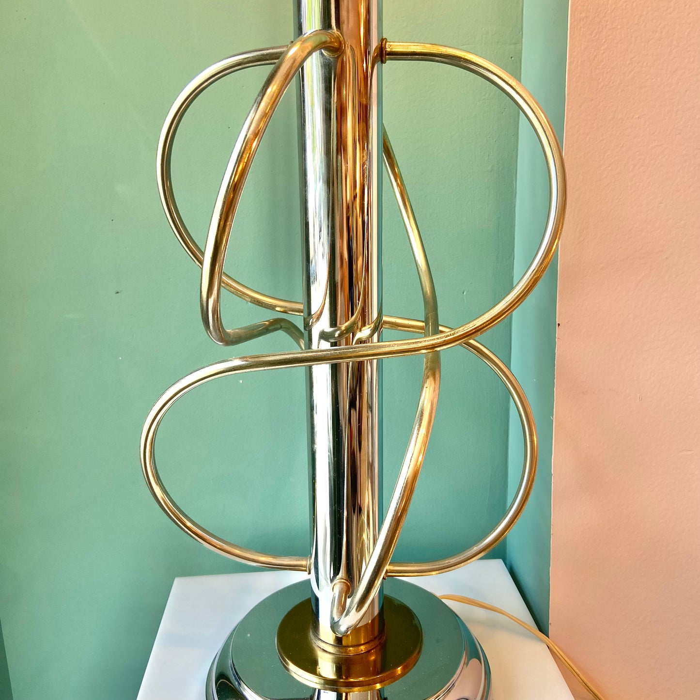Pair of Mid Century Modern Chrome and Brass Space Age Lamps