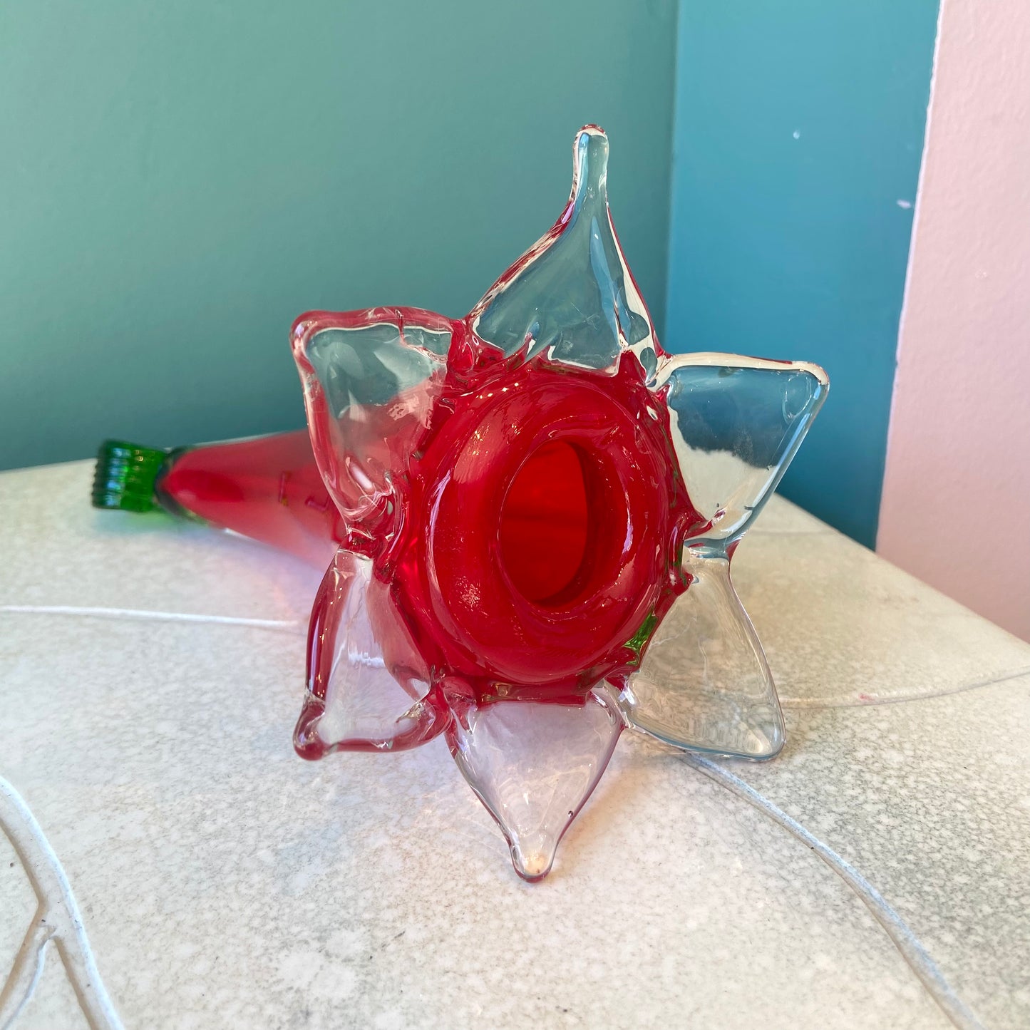 Vintage Murano Style Glass Red Flower