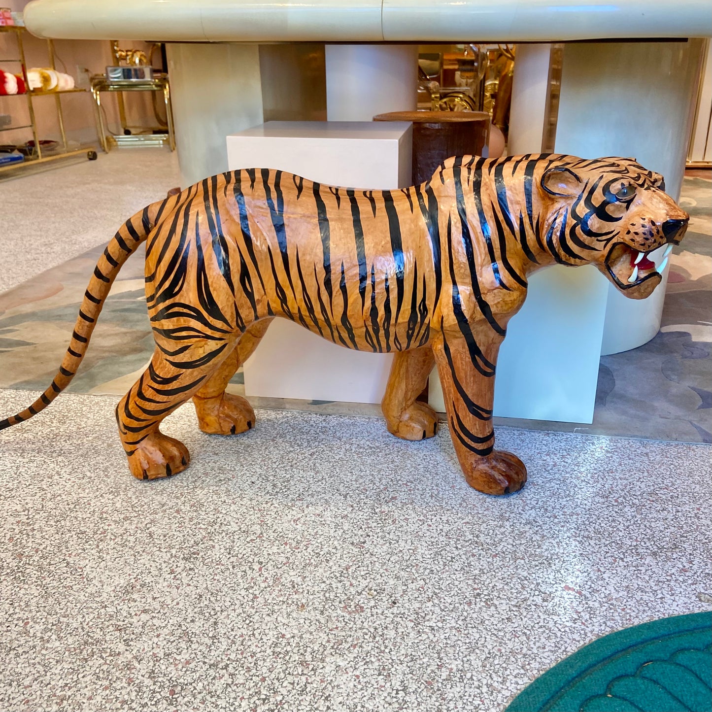 Vintage Leather Tiger Statue.