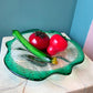 Vintage Green and Crimson Biomorphic Bullicante Glass Dish