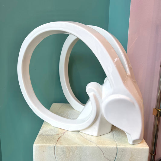 1980’s White Ceramic Rams Head Sculpture by Jaru