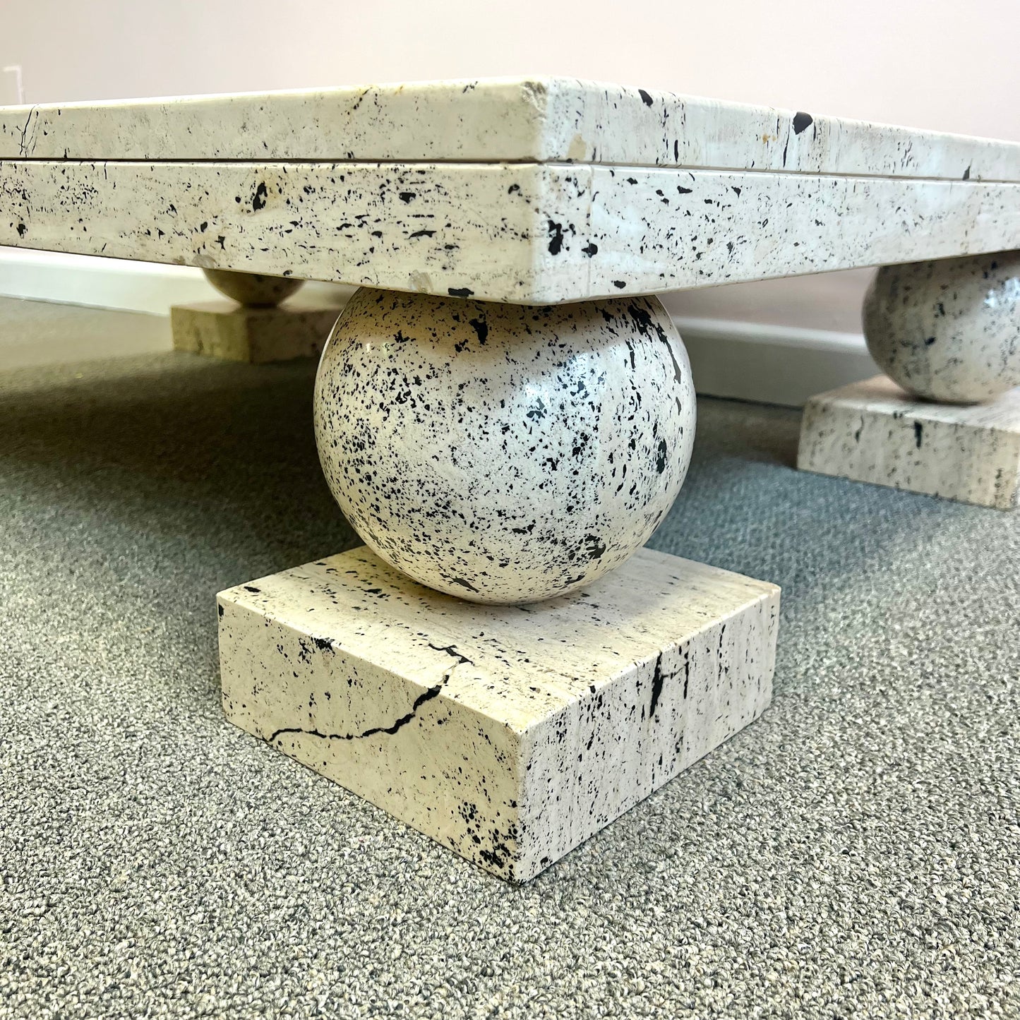 Vintage Travertine Ball Footed Coffee Table