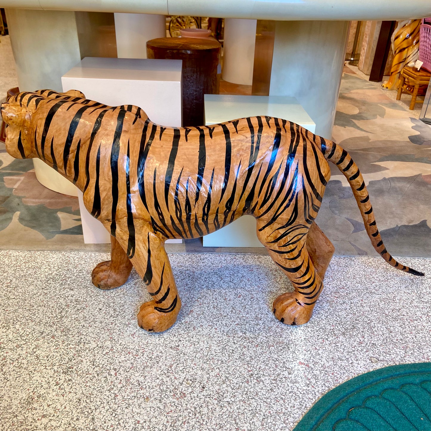 Vintage Leather Tiger Statue.