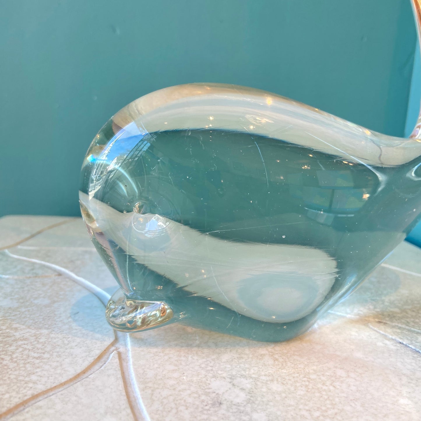 Vintage Crystal Glass Whale Sculpture