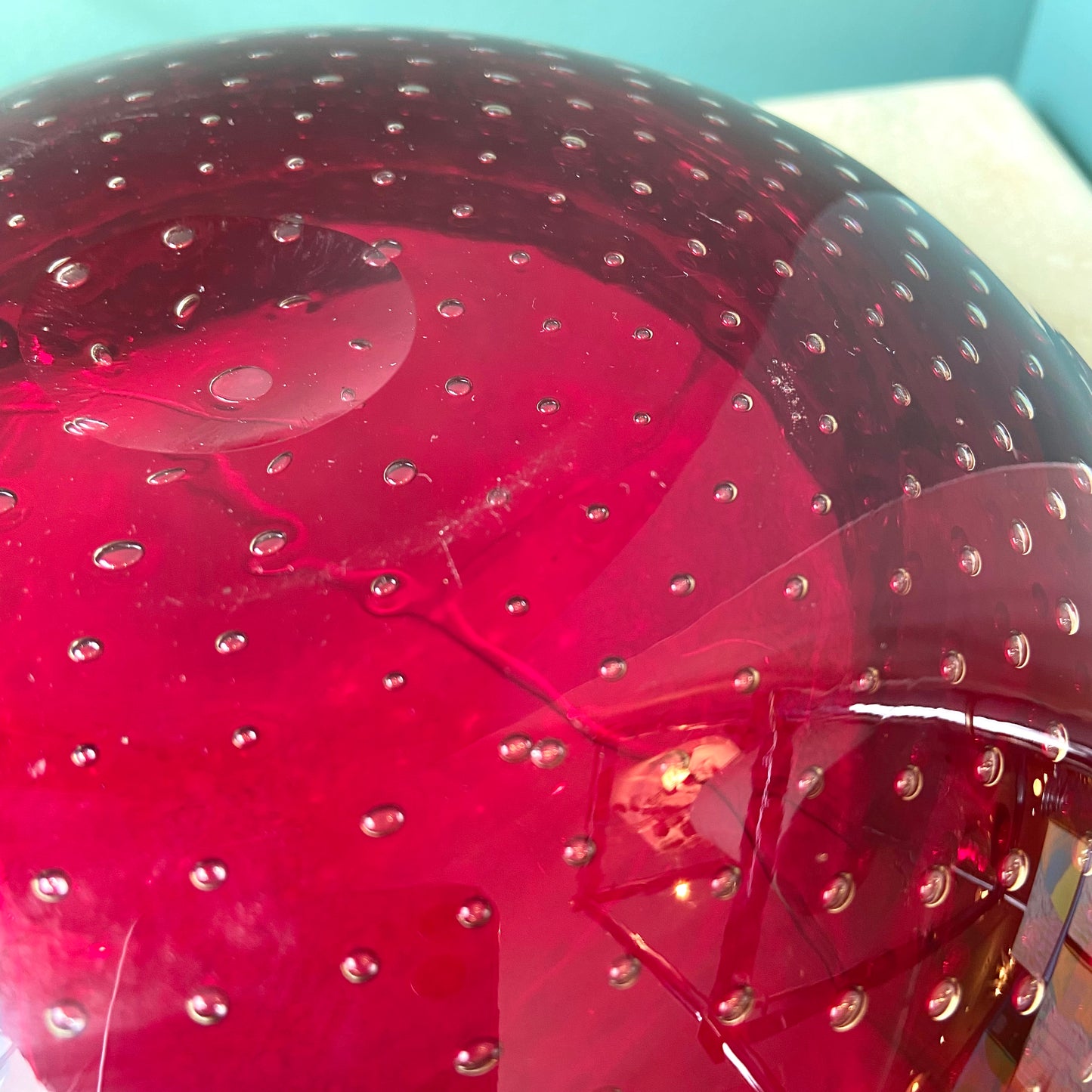 Large Vintage Garnet Bullicante Glass Ashtray