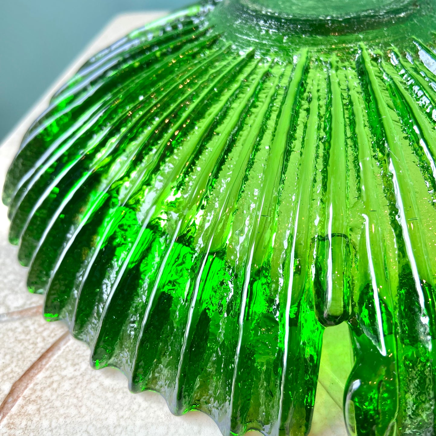 Large 1960’s Green Glass Ashtray By Blenko