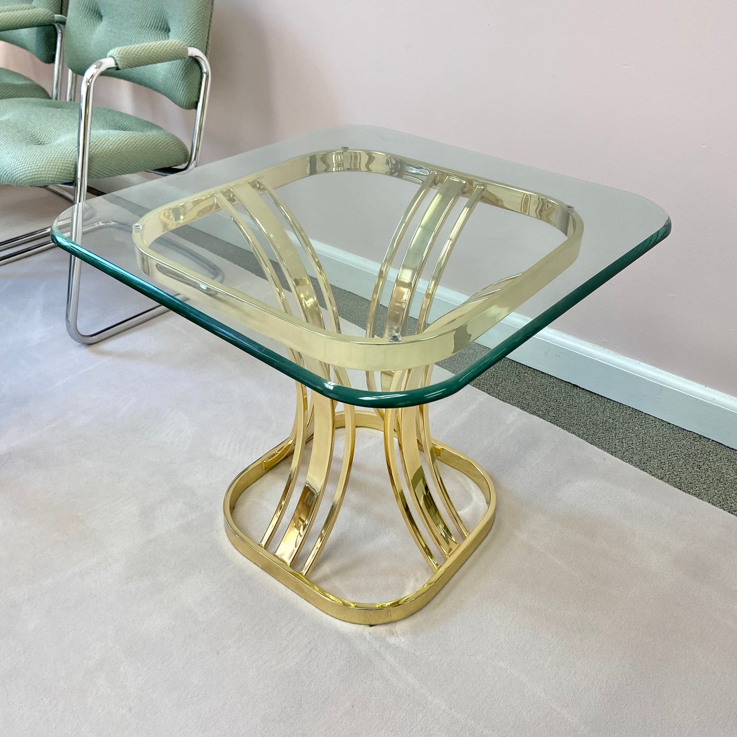 Vintage Curved Brass and Glass End Table
