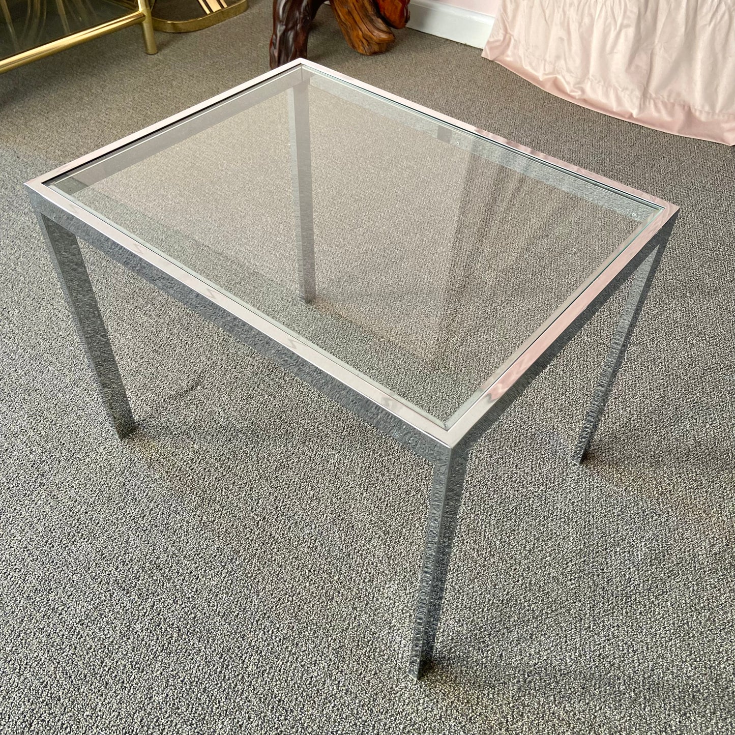 Vintage Chrome and Glass End Table