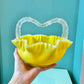 Vintage Yellow Ruffled Art Glass Basket