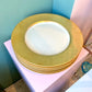 Vintage Fitz and Floyd Carre D'Or Gold Checkered Porcelain Dinner and Salad Plates - 12pc