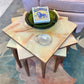 Set of 3 Mid Century Faux Marble and Walnut Stacking Side Tables