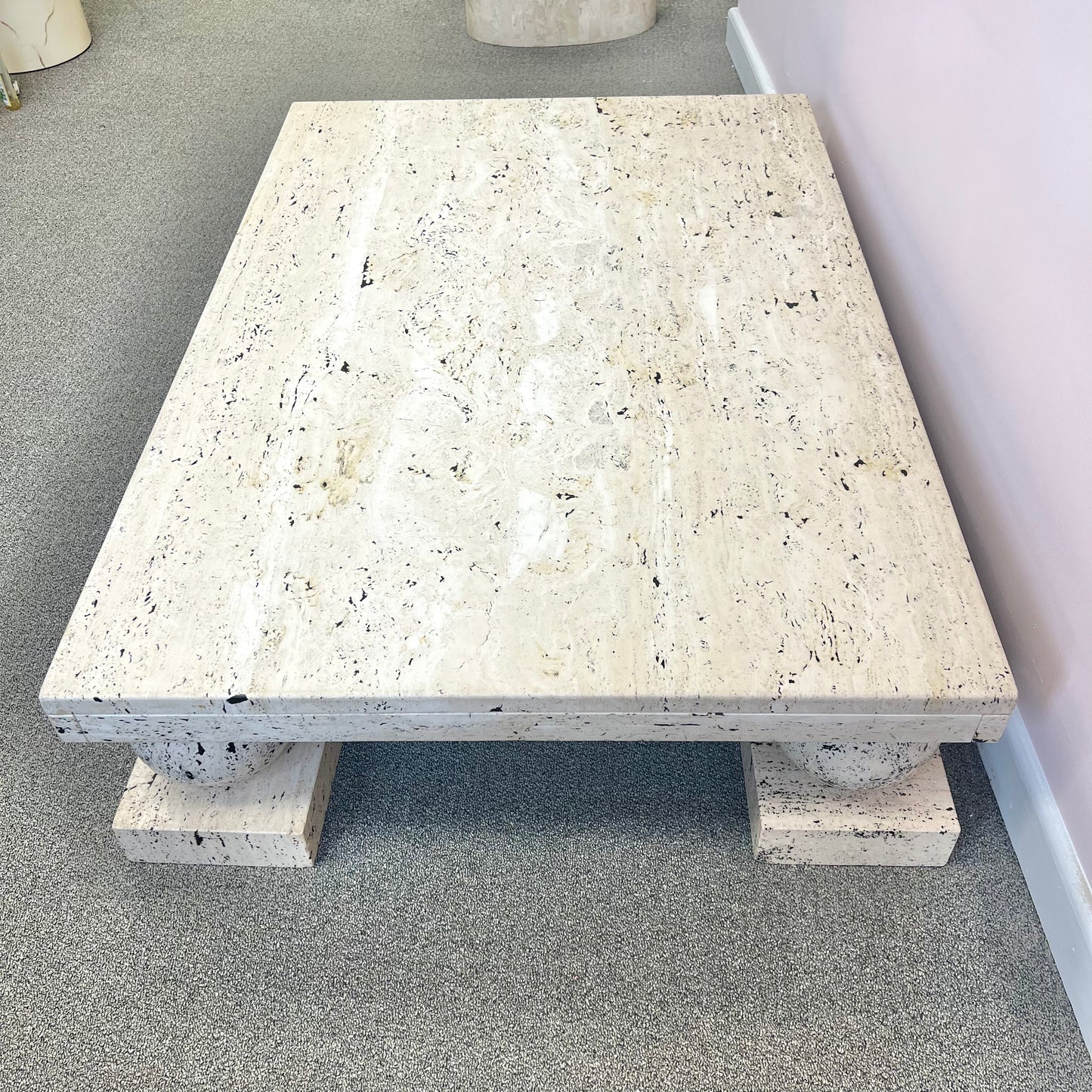 Vintage Travertine Ball Footed Coffee Table