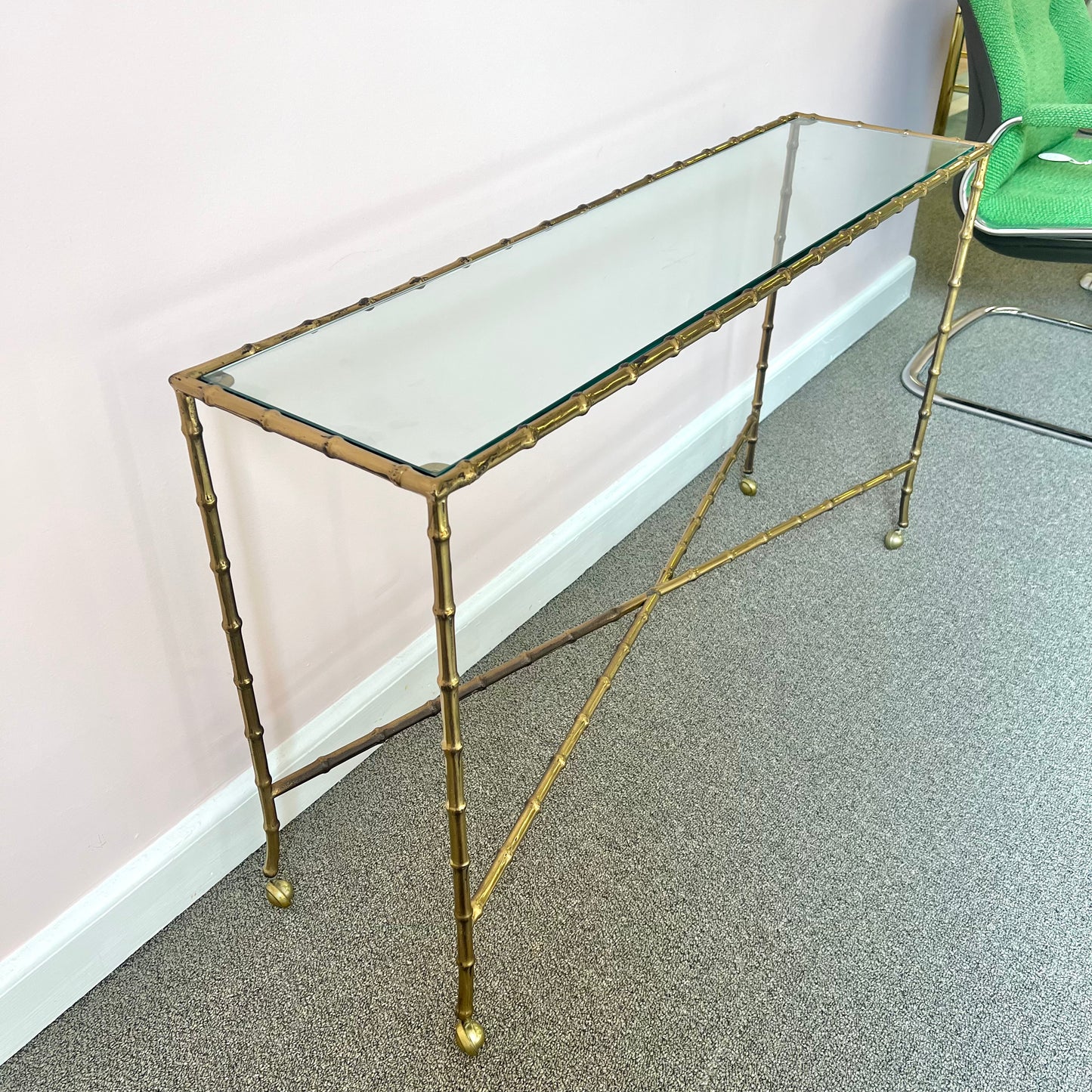 Vintage Brass Bamboo Console Table