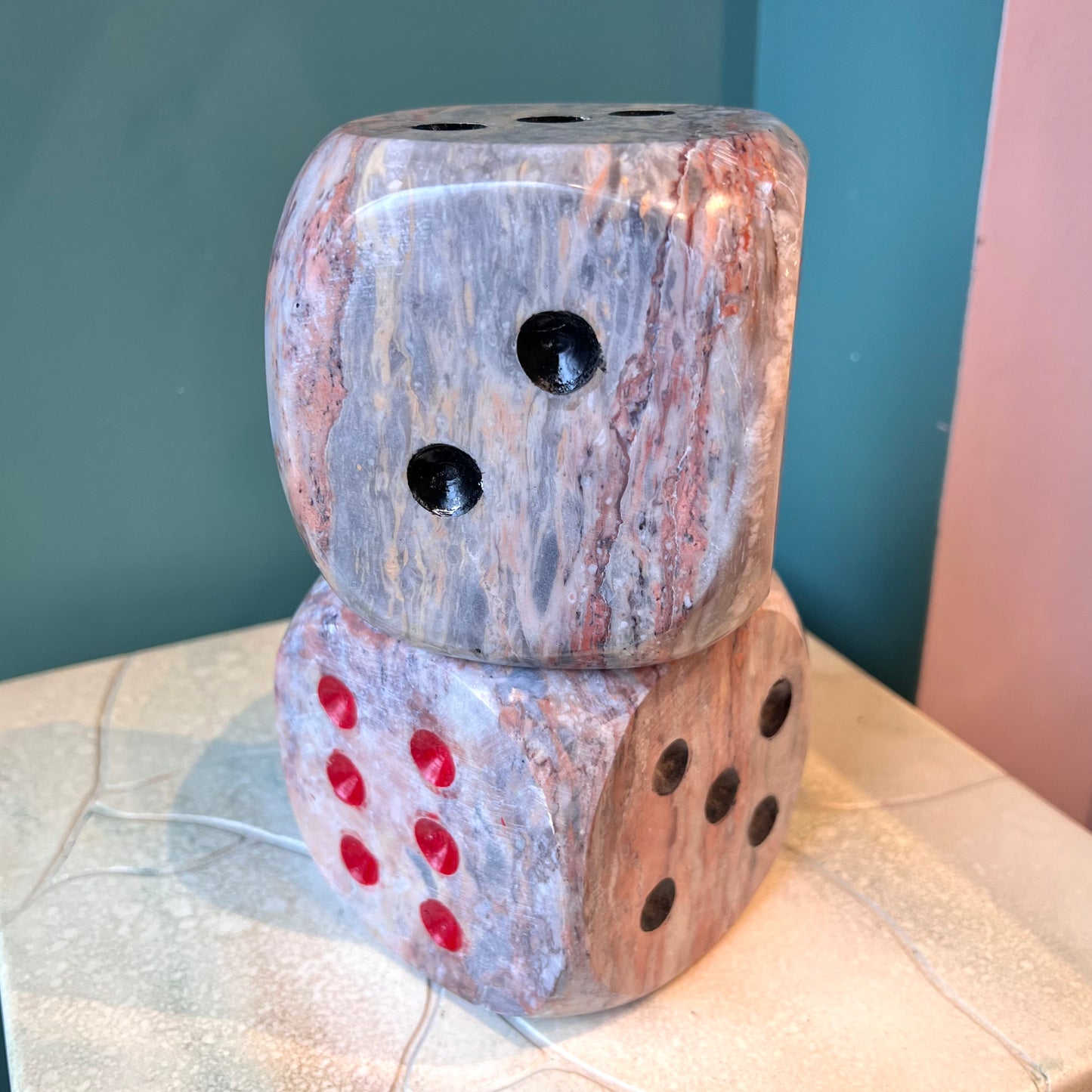 Extra Large 4" Pink and Grey Marble Dice