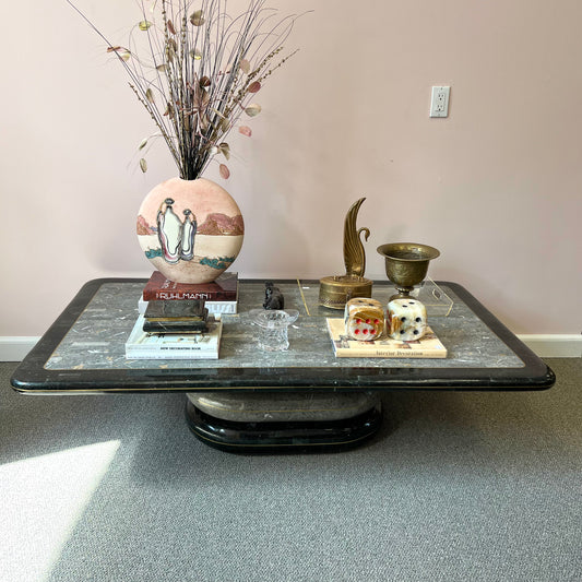 Vintage Maitland Smith Style Black and Grey Tessellated Stone Coffee Table