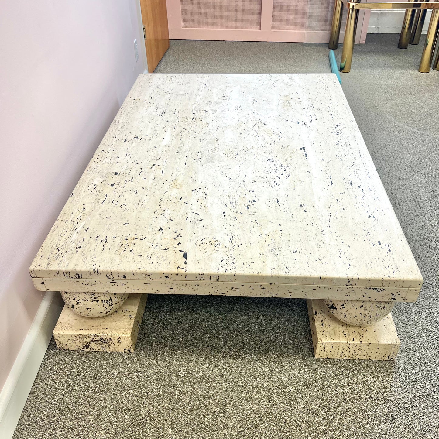 Vintage Travertine Ball Footed Coffee Table