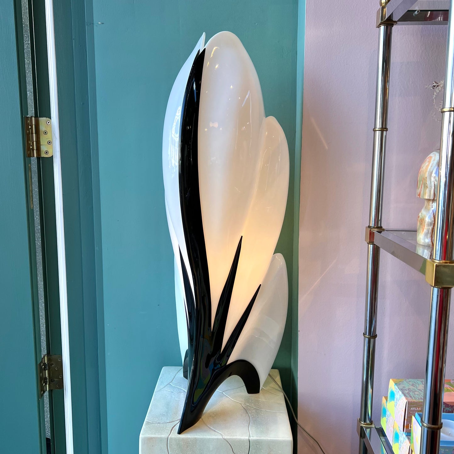 1980’s Black and White Large Postmodern Flower Lamp by Rougier