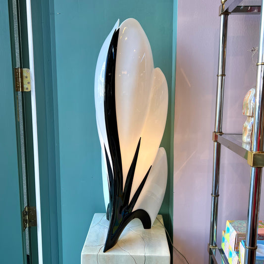 1980’s Black and White Large Postmodern Flower Lamp by Rougier
