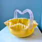 Vintage Yellow Ruffled Art Glass Basket