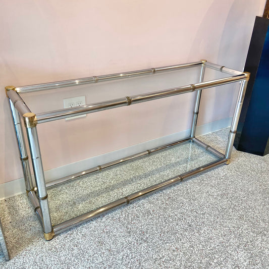 1980's Chrome and Brass Bamboo Console Table