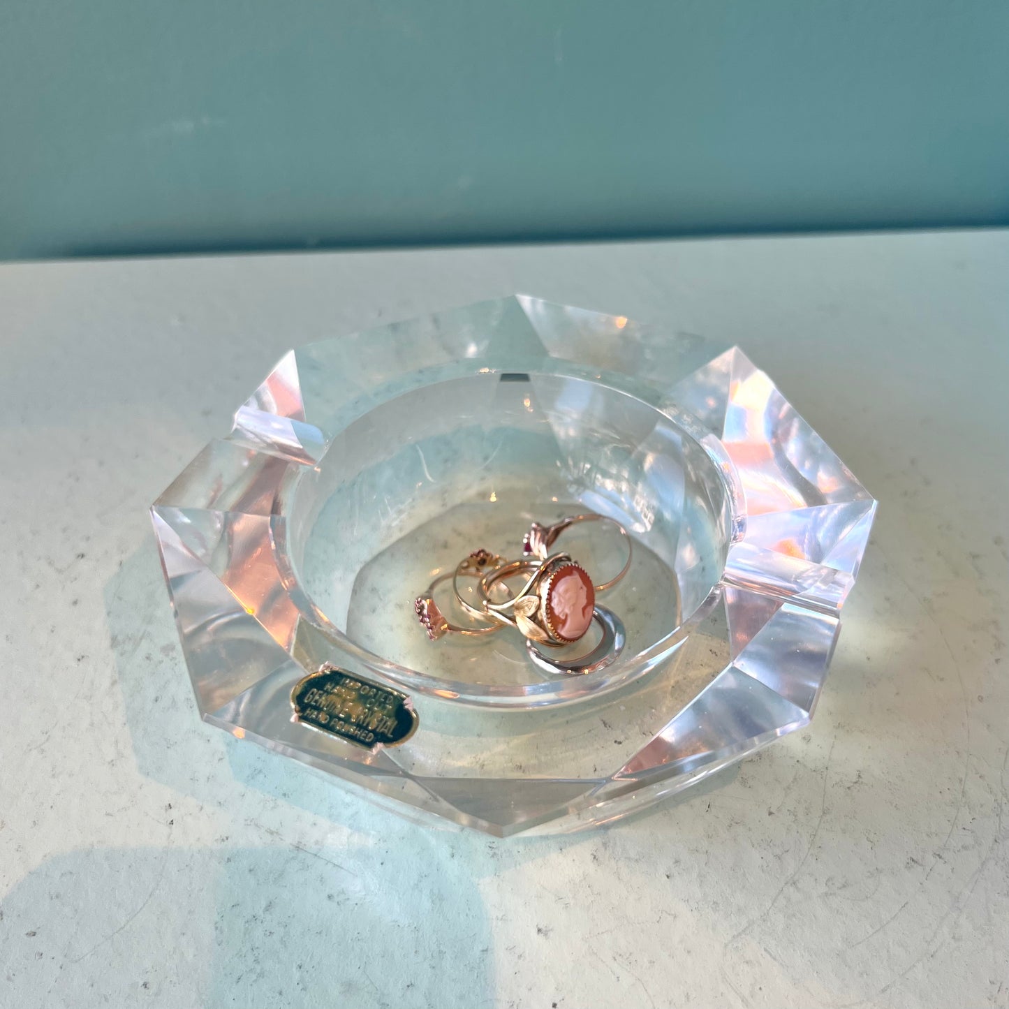 Vintage Faceted Crystal Ashtray Catchall Dish