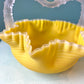 Vintage Yellow Ruffled Art Glass Basket