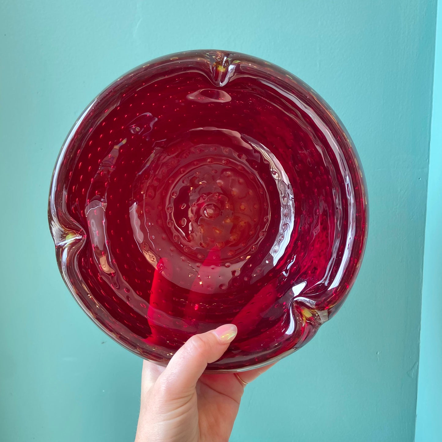 Large Vintage Garnet Bullicante Glass Ashtray