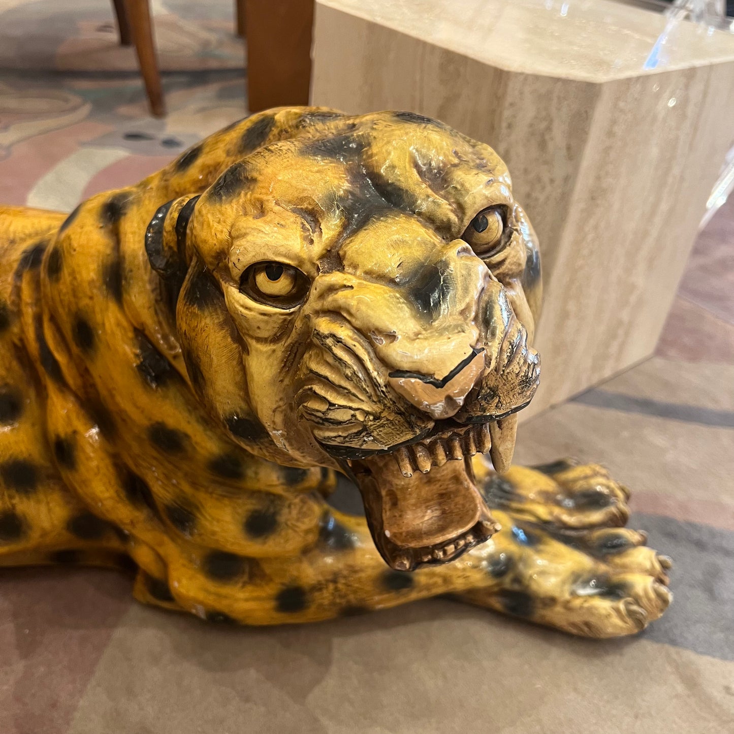 Extra Large Vintage Roaring Leopard Statue