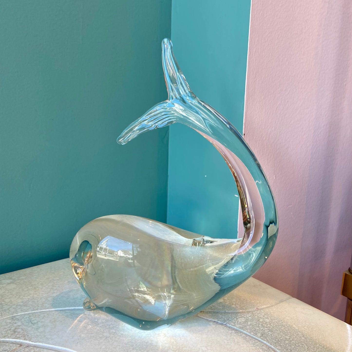 Vintage Crystal Glass Whale Sculpture