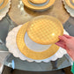 Vintage Fitz and Floyd Carre D'Or Gold Checkered Porcelain Dinner and Salad Plates - 12pc
