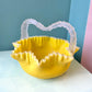 Vintage Yellow Ruffled Art Glass Basket