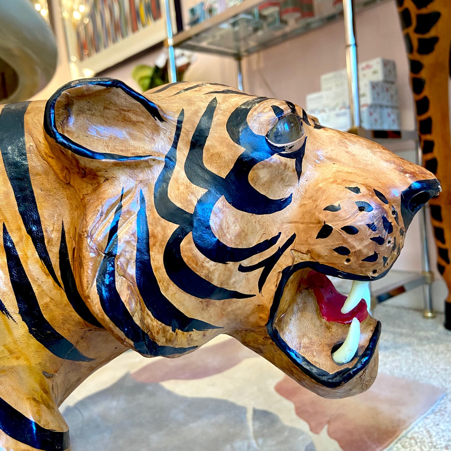 Vintage Leather Tiger Statue.