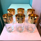 Mid Century Cera Style Gold Grape and Vine Leaf Highball Glasses